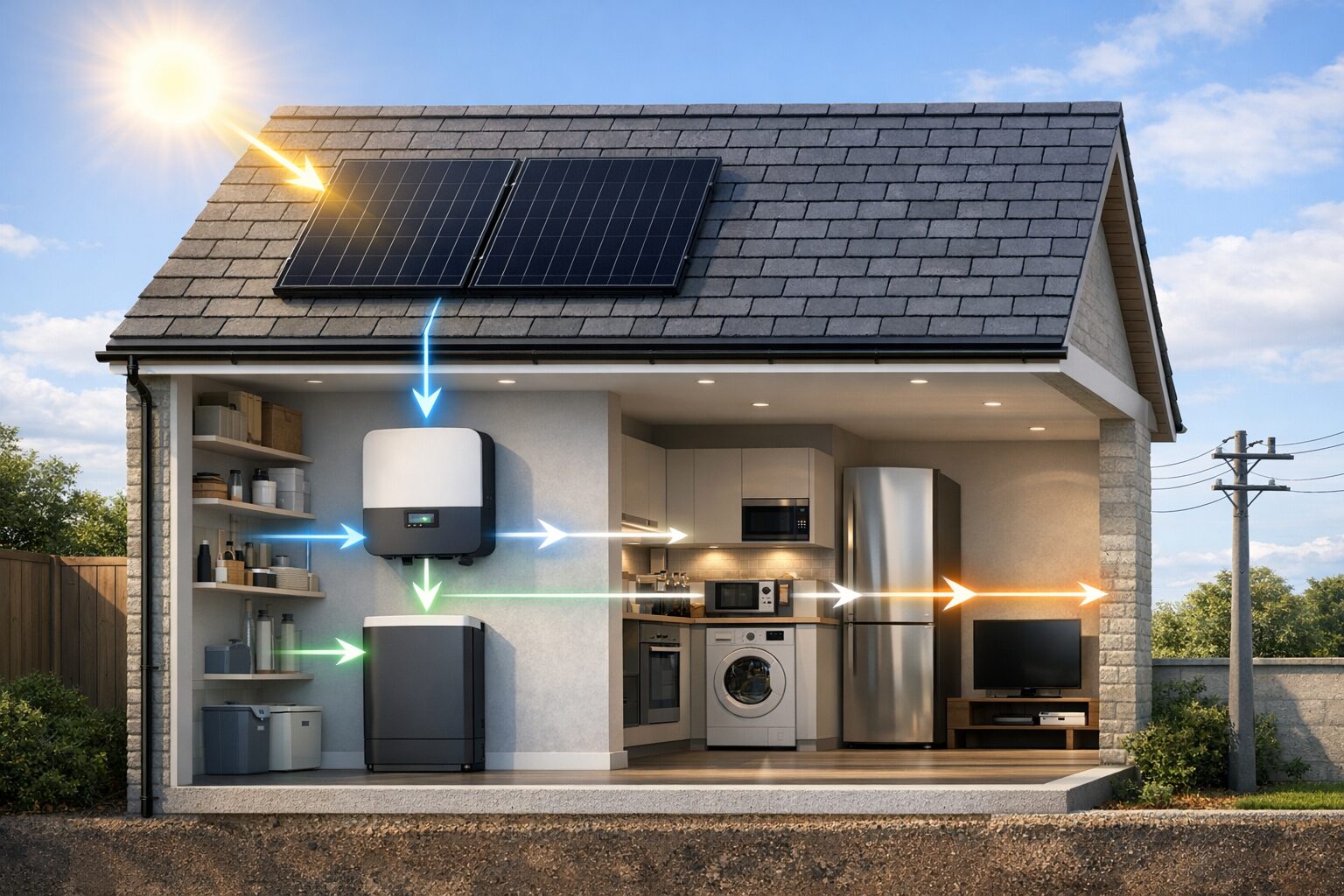 Is solar worth it in the UK - diagram showing how solar panels power a UK home