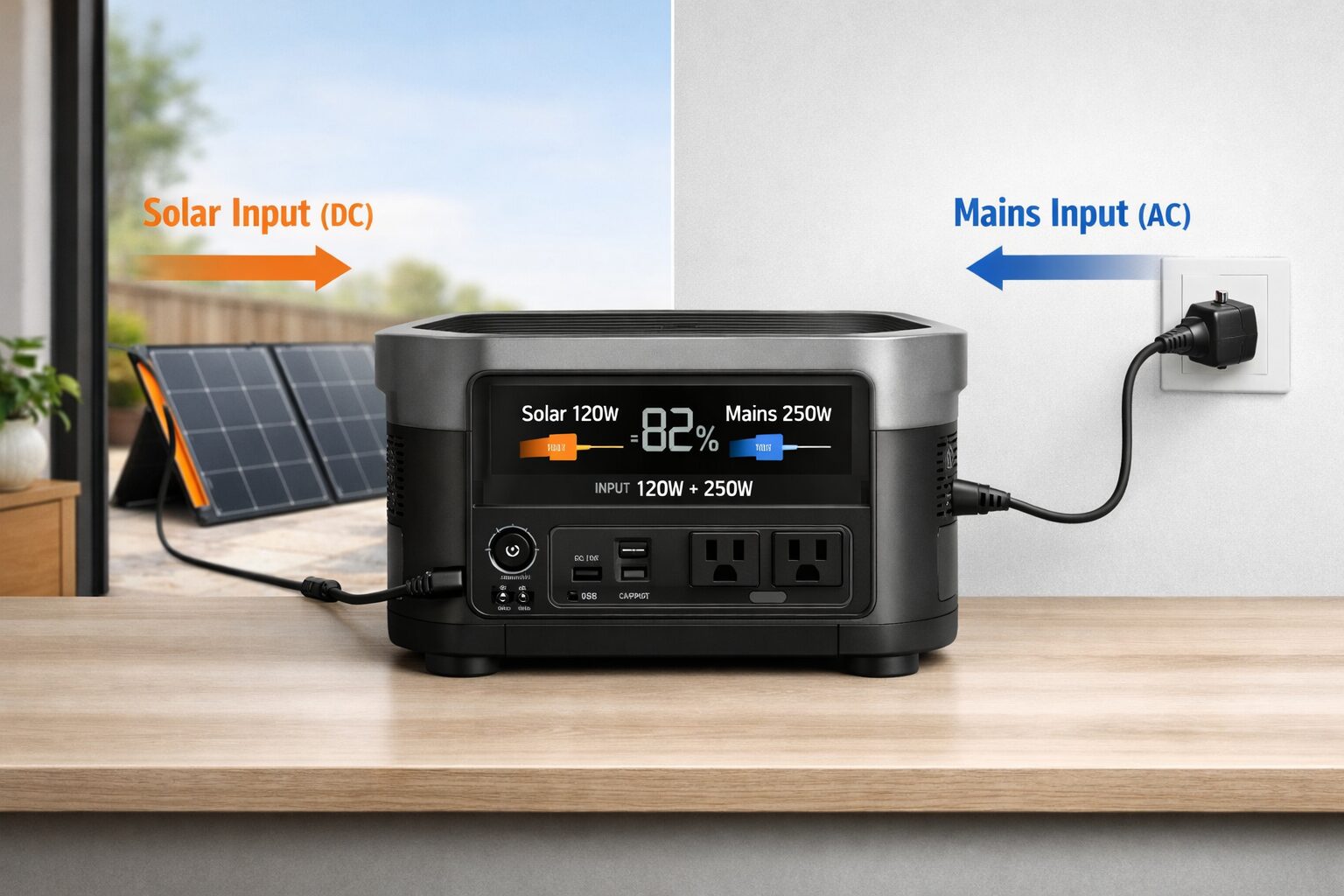 Solar battery charging from solar panel and mains in a UK home