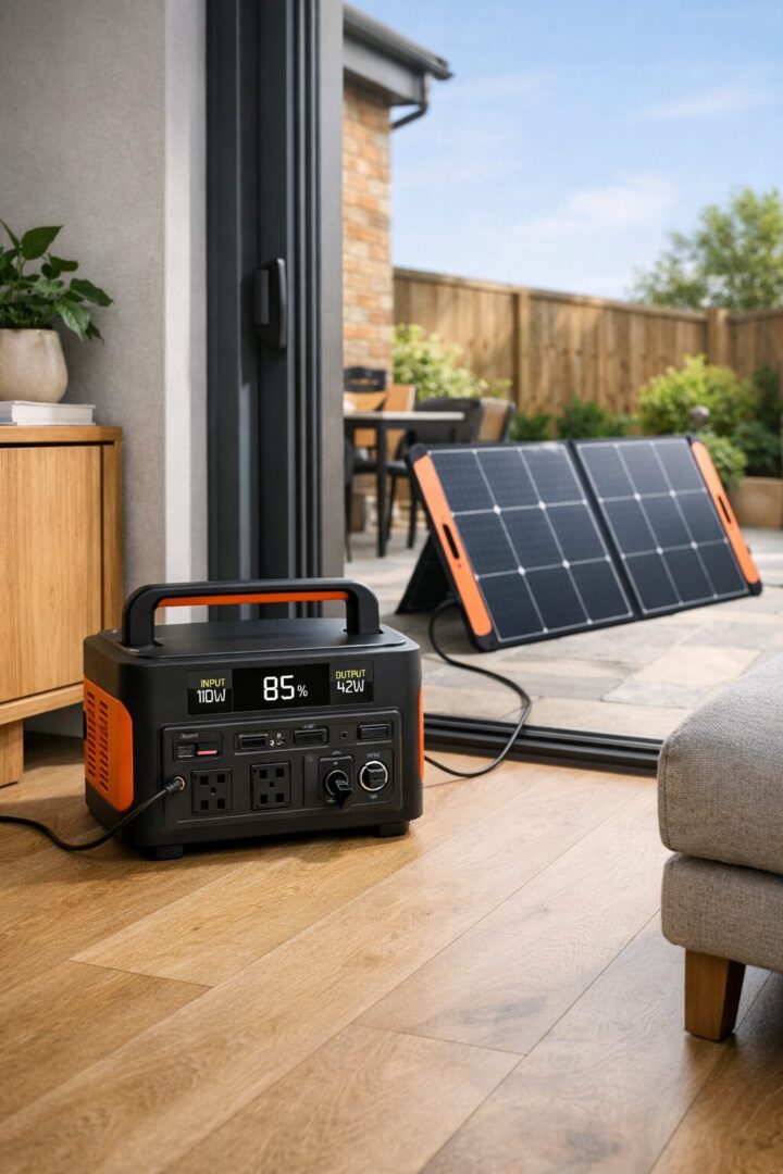 Solar battery portable power station in a UK home setting